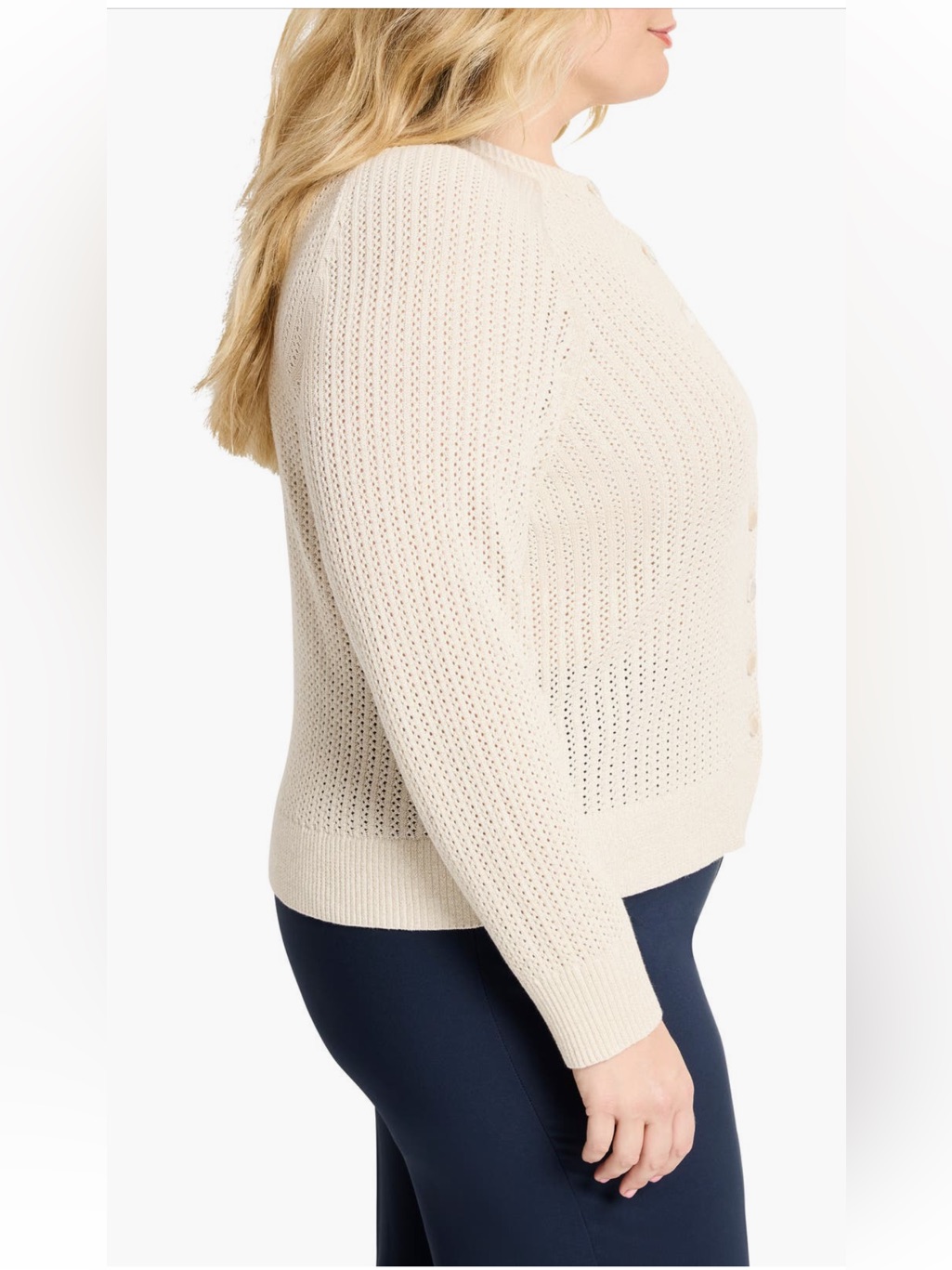 Nic+Zoe Open-Knit Button Cardigan Cream W/ Subtle Metallic Threads 1x Nwt — image 4 of 8